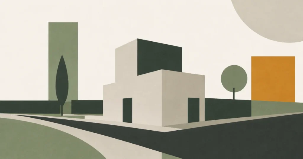 Illustration architecturale d’une maison à l’angle de deux voies publiques — droit de l’urbanisme